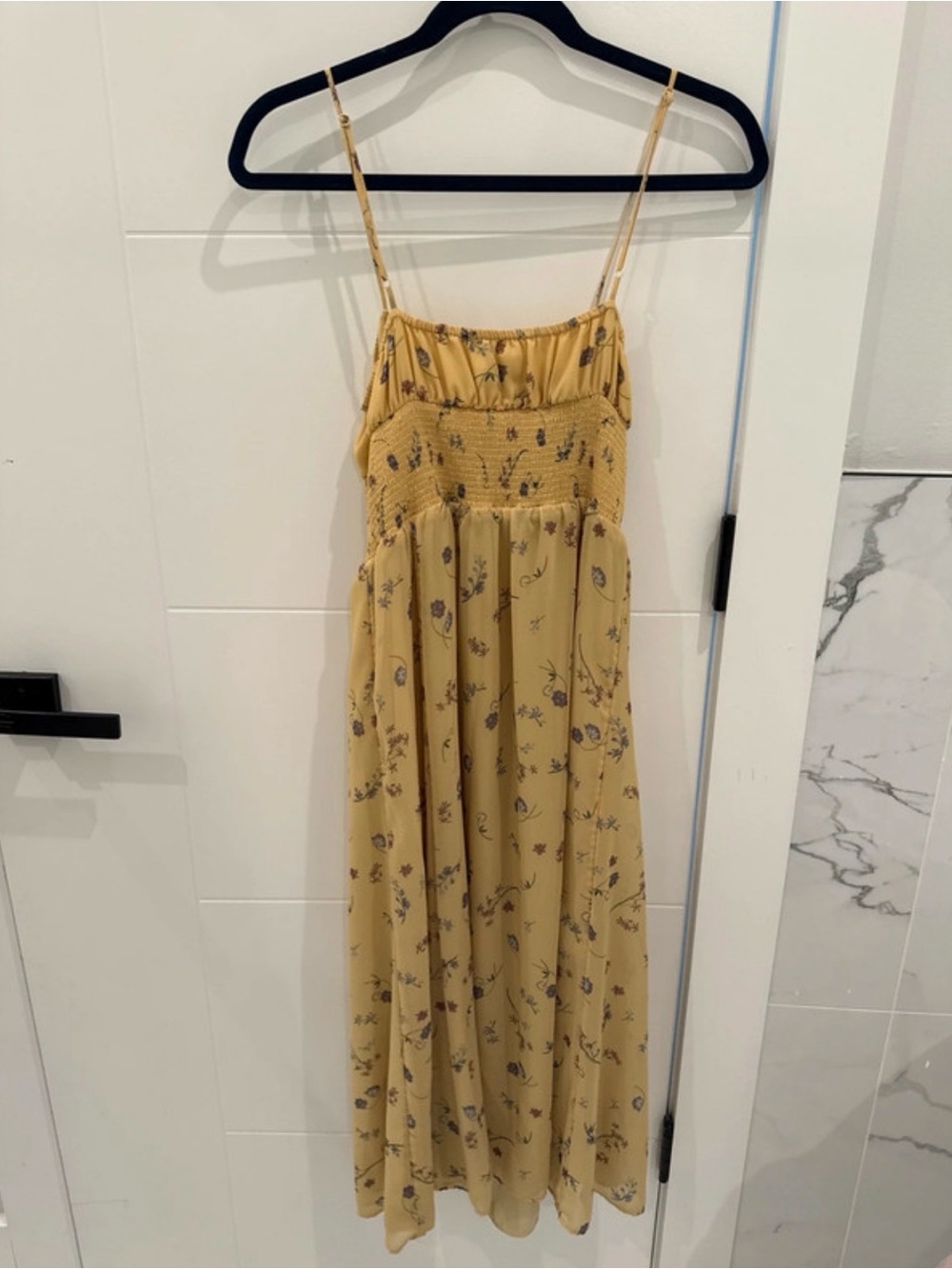 Aritzia Yellow Floral Smocked Maxi Dress